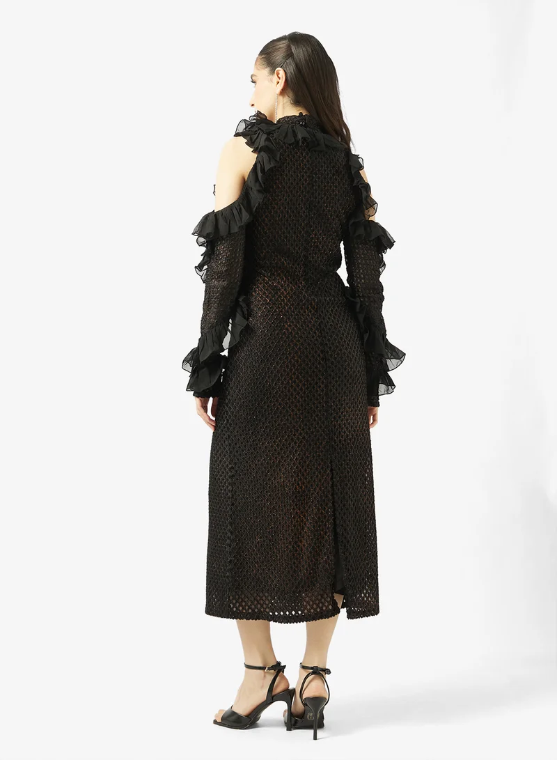 جولدن ابل فستان ميدي بياقة مكشكشة